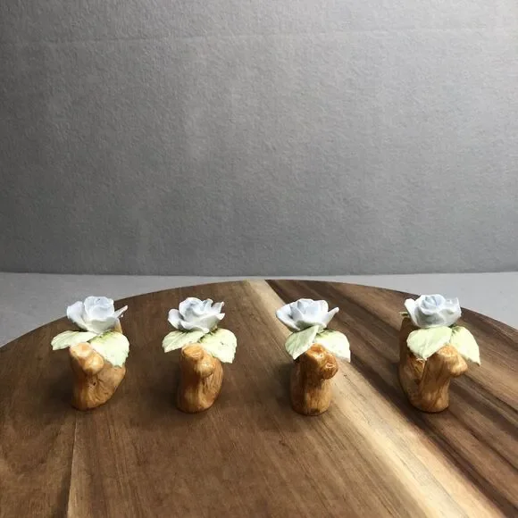 Set 4 Vintage Pia Bone China RPA Napkin Rings Holders Pale Blue Rose Flower 1985 - Picture 5 of 9